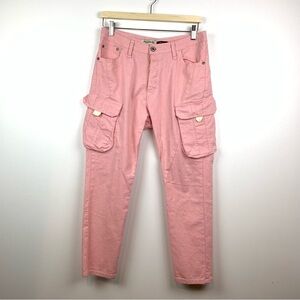 Please Jeans Denim Cargo Pink Y2K 00’s Style Italy Sz Medium Pockets Button Fly
